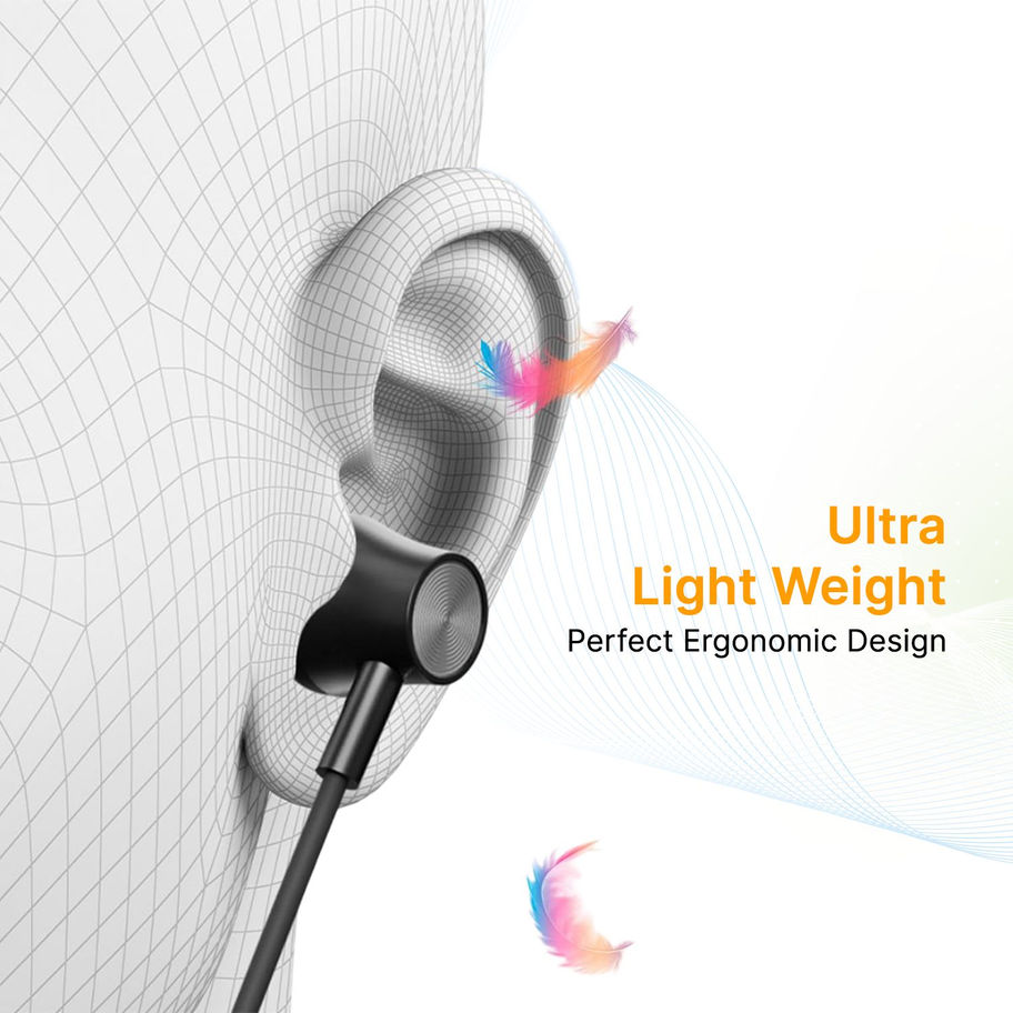 Xome- 4 Neckband in Blue with Fast Charging, Bluetooth,  Hours of Playtime, and High Bass. Shows the neckband design