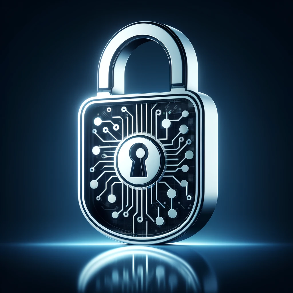 A professional and modern icon representing Cybersecurity Services. The icon features a padlock integrated with a digital circuit board design. The padlock symbolizes security and protection, while the circuit board represents the digital aspect of cybersecurity. The design is sleek, with a subtle gradient giving it a three-dimensional effect, conveying a sense of advanced technology and robust defense.