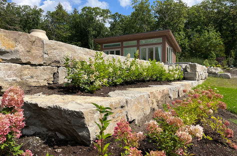 muskoka custom pool landscape, parry sound, armor stone, planting beds, custom landcaping, parry sound landscaping, granite view contracting