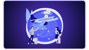 Diese Vektorgrafik visualisiert das Thema Reisekostenabrechnung 2026 im Kontext globaler Geschäftstätigkeit. Vor einem blauen Globus, der mit Fluglinien und Reisezielen vernetzt ist, stehen zwei Geschäftsreisende mit Koffern. Ein Flugzeug überquert den Globus, wobei schwebende Dollarmünzen die mit Dienstreisen verbundenen Kosten symbolisieren. Die Darstellung unterstreicht die Notwendigkeit einer effizienten Erfassung von Fahrtkosten, Verpflegungsmehraufwand und Nebenkosten für eine kompakte und rechtssichere Abrechnung.