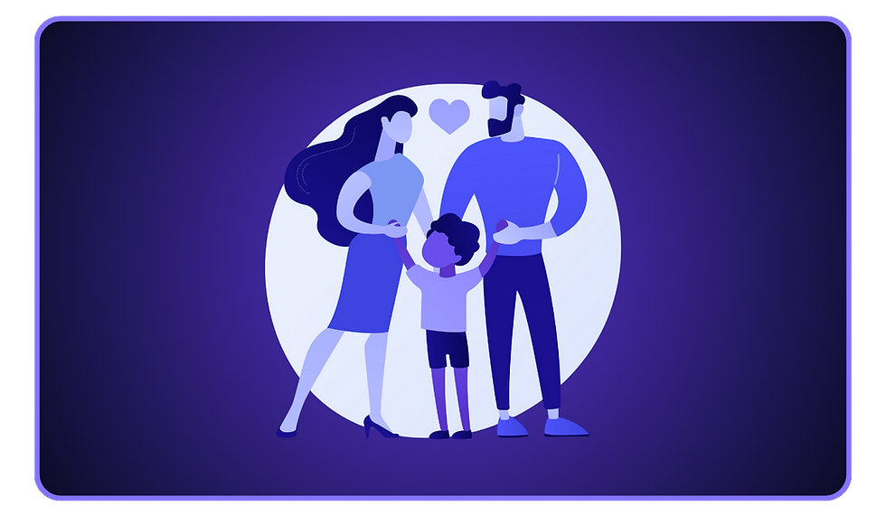 Bildbeschreibung:  Diese Vektorgrafik im modernen, flachen Stil symbolisiert die Elterneigenschaft durch eine Familie, bestehend aus einer Frau, einem bärtigen Mann und einem Kind, die sich an den Händen halten. Die Darstellung unterstreicht den rechtlichen Status und die damit verbundenen emotionalen Bindungen und Verpflichtungen wie das Sorgerecht und die Unterhaltspflicht. Die Komposition, die einen hellen Kreis auf einem dunklen Hintergrund nutzt, lässt sich im Kontext des Artikels interpretieren als ein Symbol für die soziale Absicherung im Bereich der Sozialversicherung, insbesondere bezüglich der Vorteile in der Pflegeversicherung und der Anrechnung von Kindererziehungszeiten für die Rente.