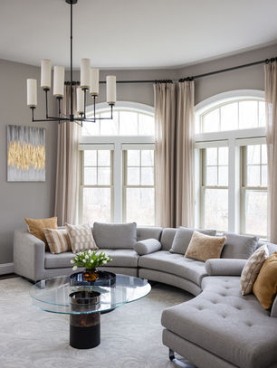 Modern, luxurious and functional high-end furniture pieces in neutral color, styled with textured golden yellow and super plush throw pillows to add warmth and to set your mood for the day ahead..