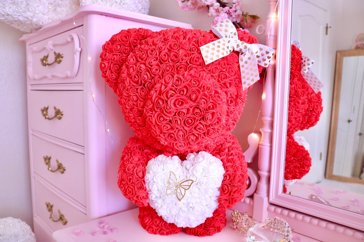 20” Red Standing Rose Bear