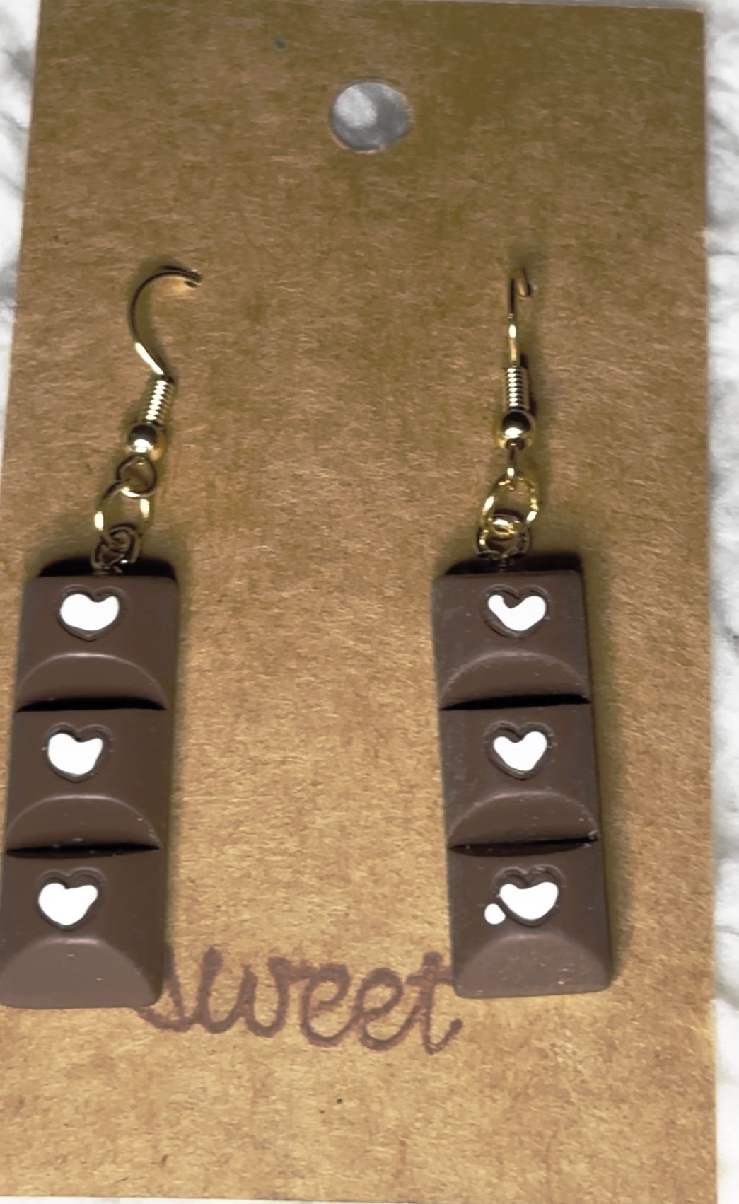Chocolate bar earrings-resin- not edible 