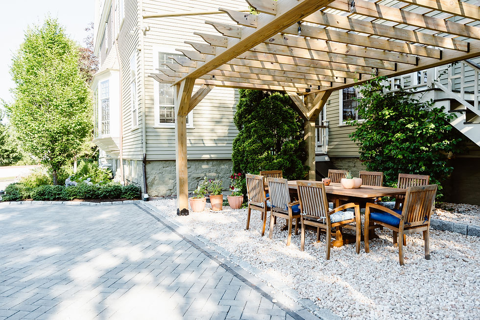 Pergola over a dining terrace, Rhode Island