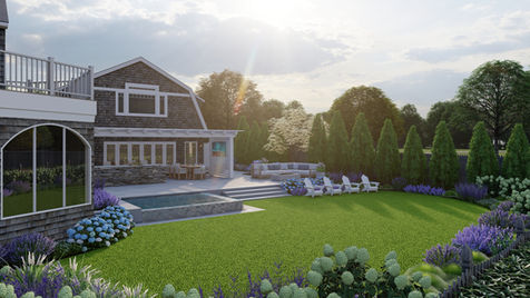 3D rendering: garden pavilion and lawn