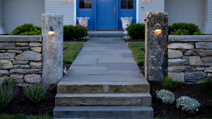 Kirby Corner — bluestone entry steps granite posts — O'Connor Design Build