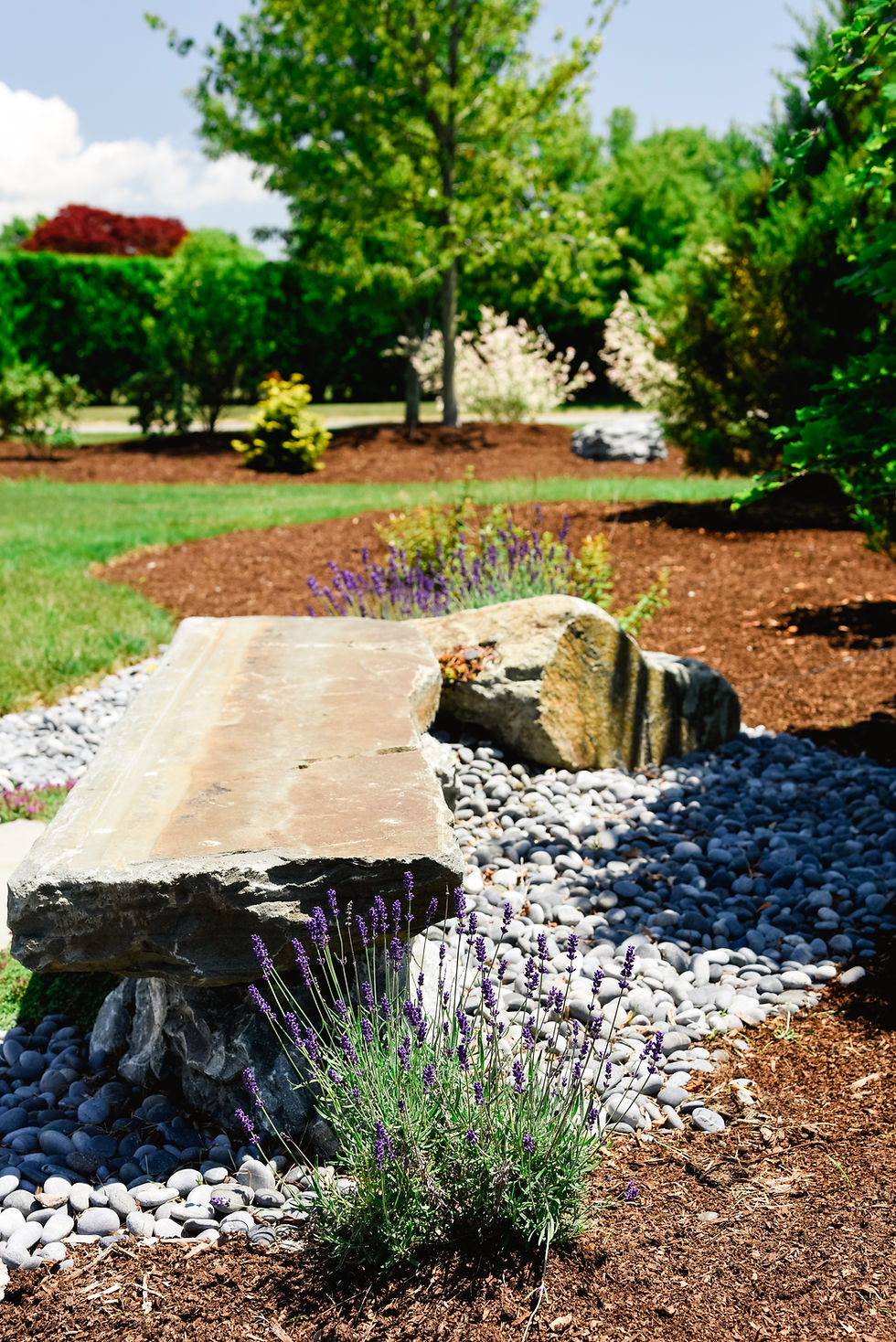 River stone and boulder edging a rain garden, Rhode Island