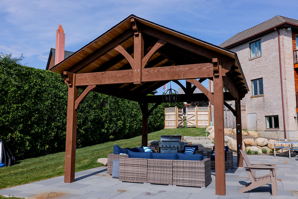 Timber-frame pavilion designed and built by O'Connor Design Build, Rhode Island