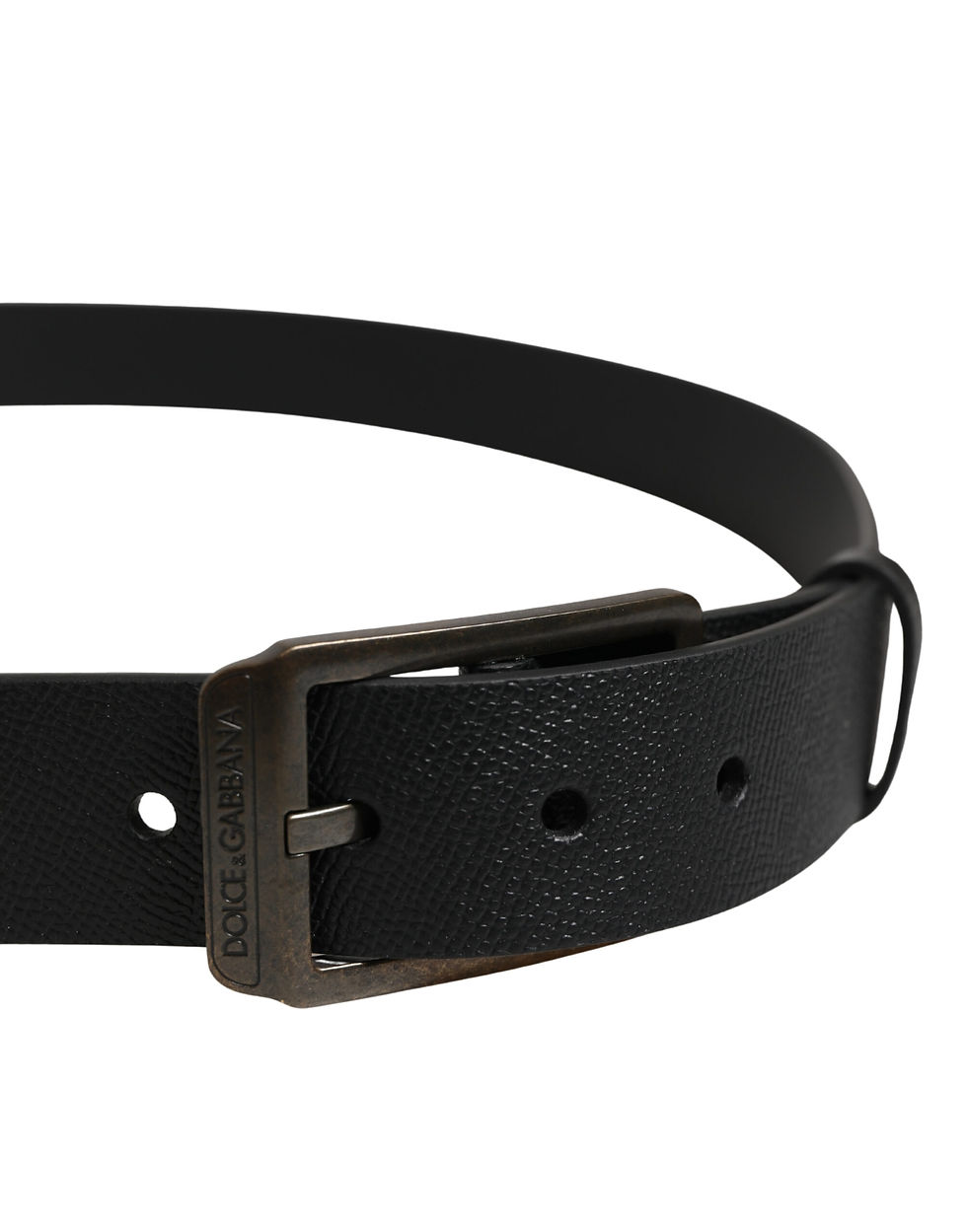 Thumbnail: Dolce & Gabbana Black Calf Leather Gold Metal Buckle  Belt