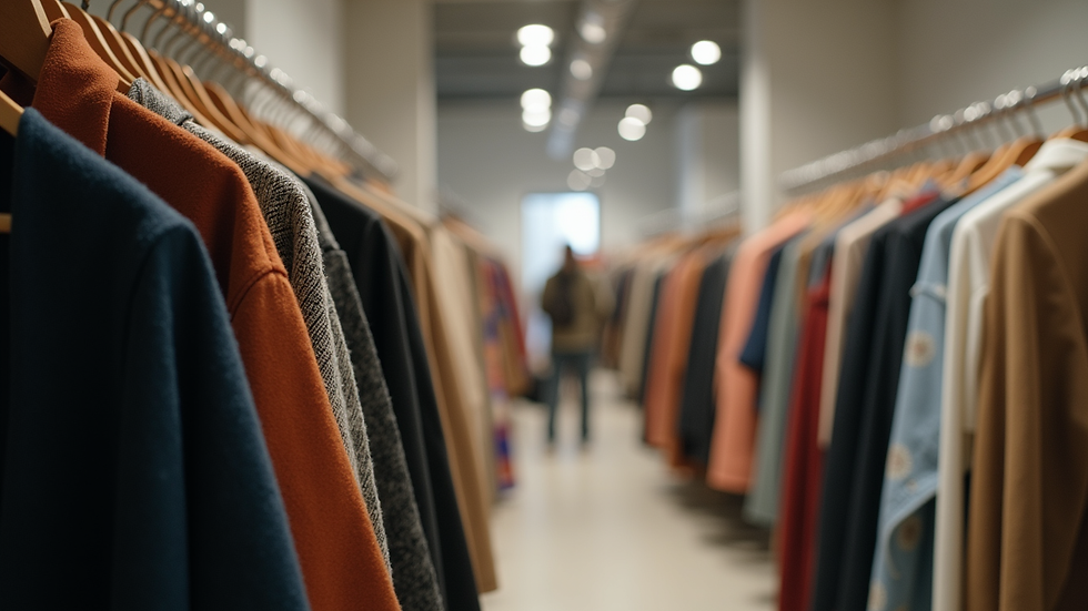 Eye-level view of a clothing rack displaying a variety of alternative fashion garments