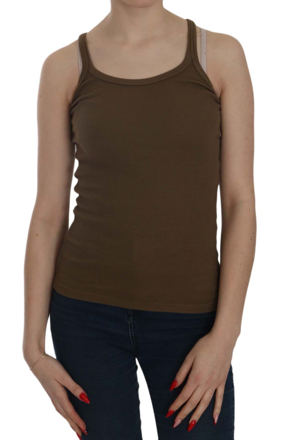 Thumbnail: PINK MEMORIES Brown Sleeveless Spaghetti Strap Blouse Top