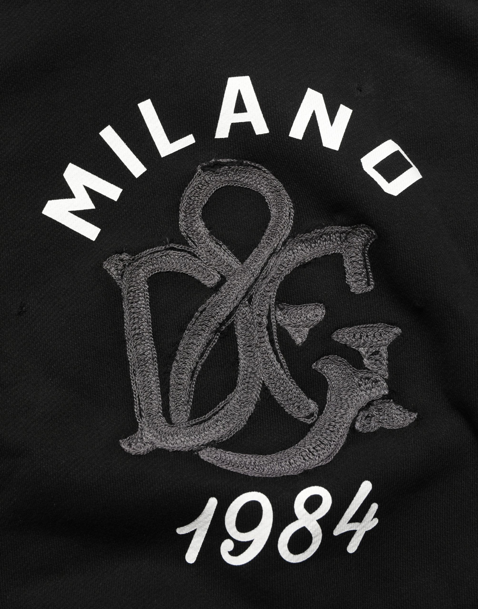 Dolce & Gabbana Black Cotton Milano1984 Print Hoodie Sweater