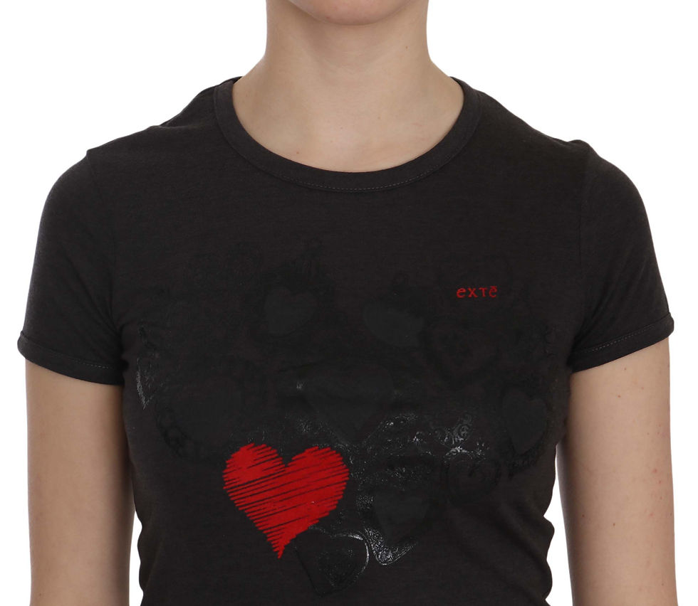 Thumbnail: Exte Black Hearts Print Short Sleeve Casual Shirt Top