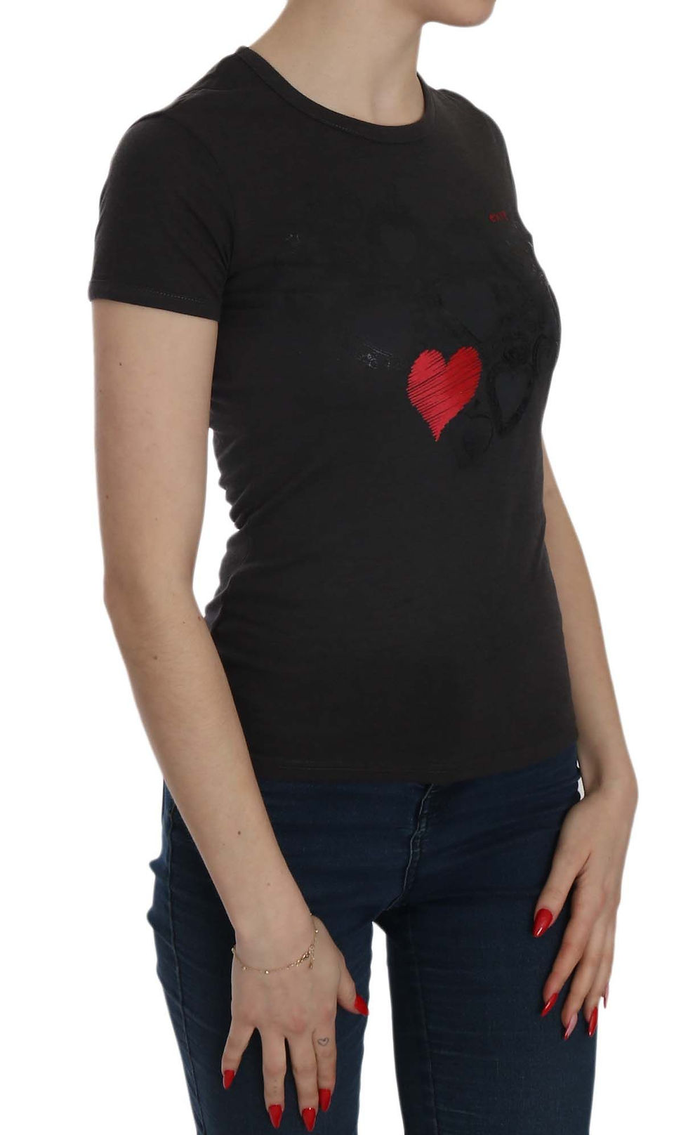 Thumbnail: Exte Black Hearts Print Short Sleeve Casual Shirt Top