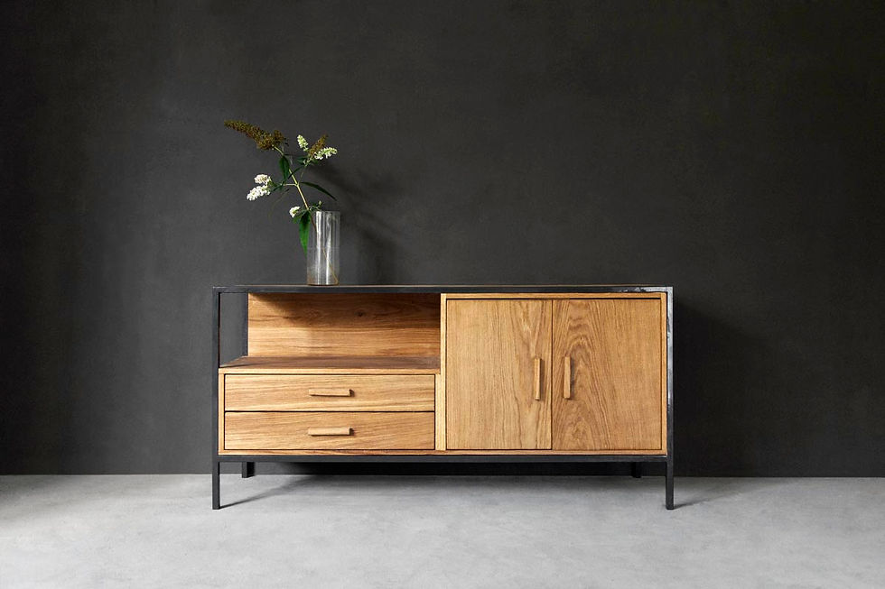 Kommode Eiche rustikal mit Metallgestell, Sideboard Eiche schwarz modern, Kommode mit Stahlrahmen tiefschwarz, Sideboard 160