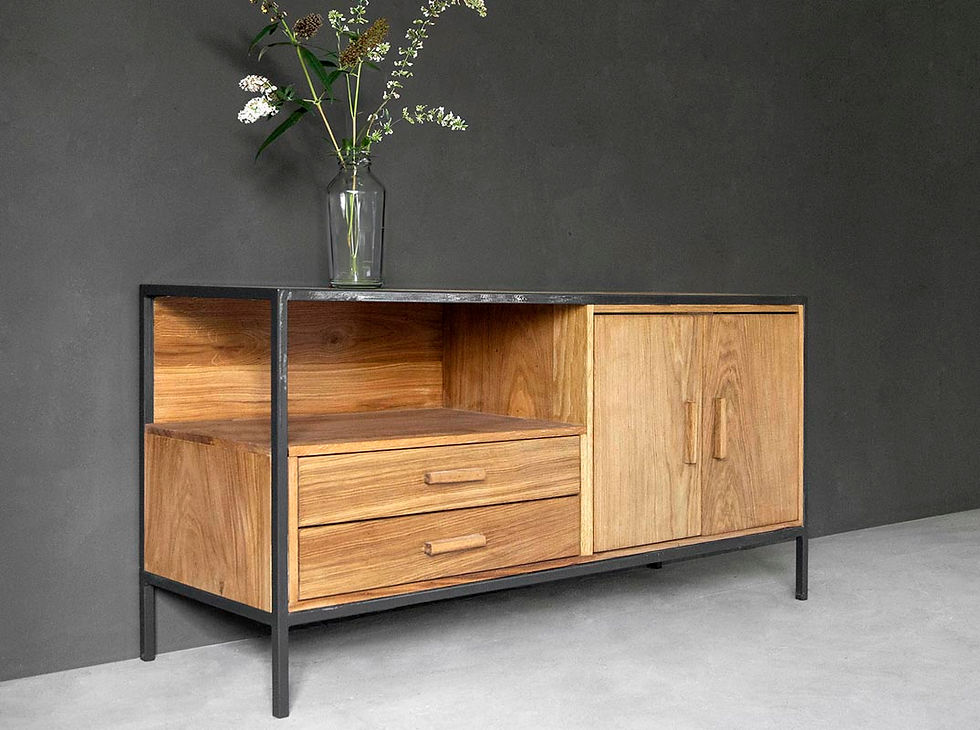 Kommode Eiche rustikal mit Metallgestell, Sideboard Eiche schwarz modern, Kommode mit Stahlrahmen tiefschwarz, Sideboard 160