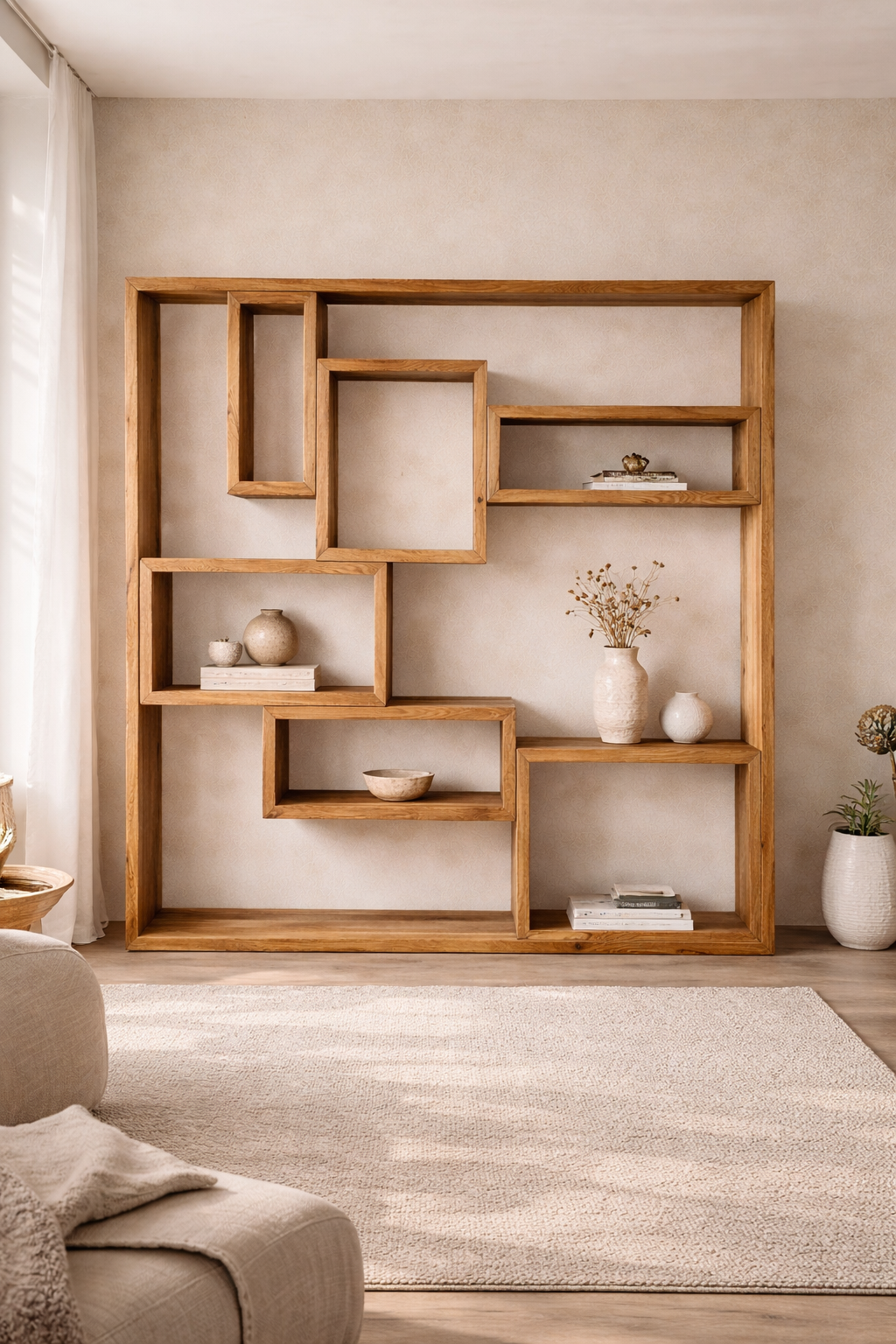 VanFraai Kubus Regal aus Massivholz, modularer Würfelschrank als Bücherregal oder Raumteiler im Wohnraum
