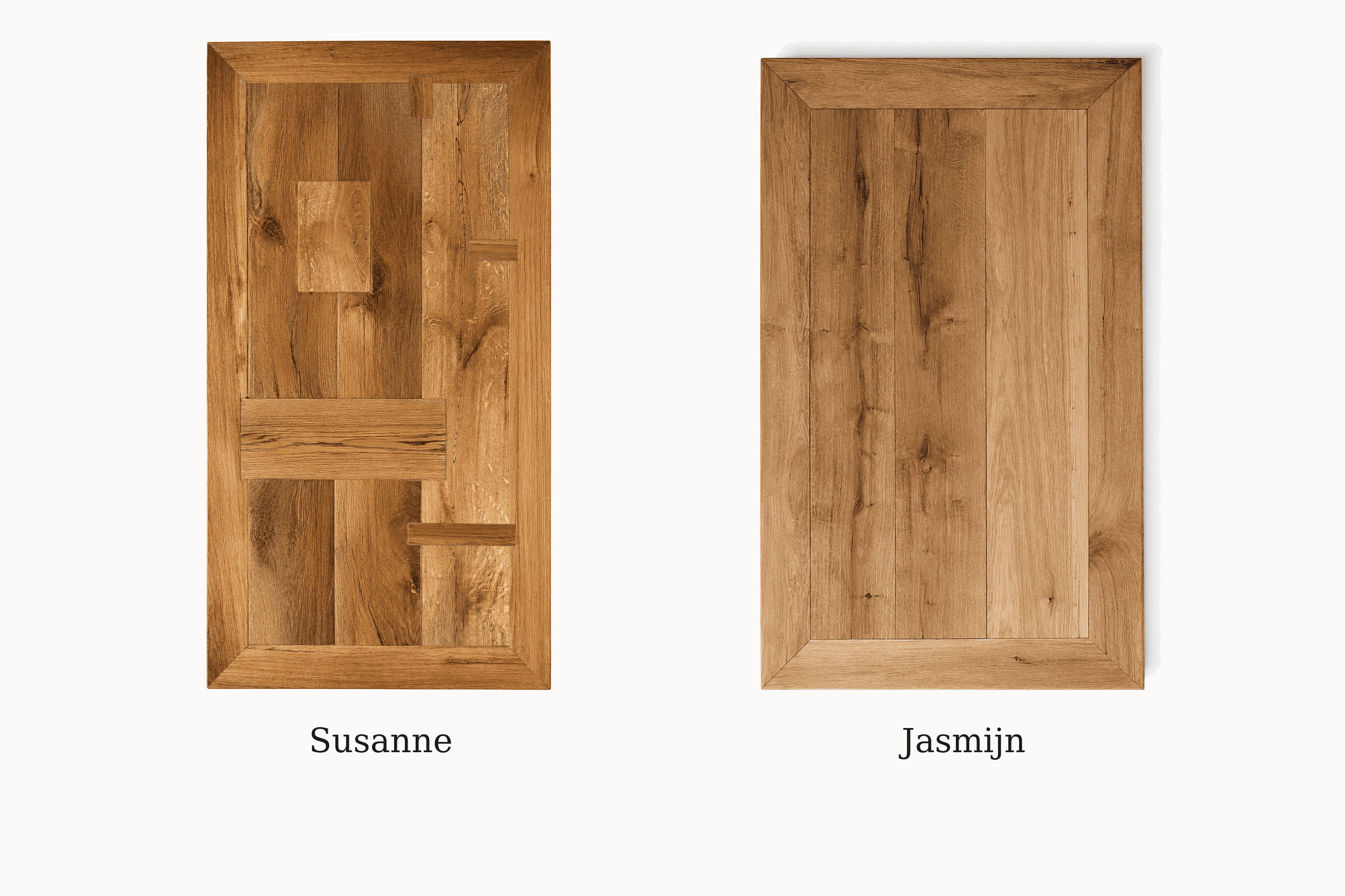VanFraai Tischplattenmodelle Susanne und Jasmijn für Massivholztisch Daan im Landhausstil