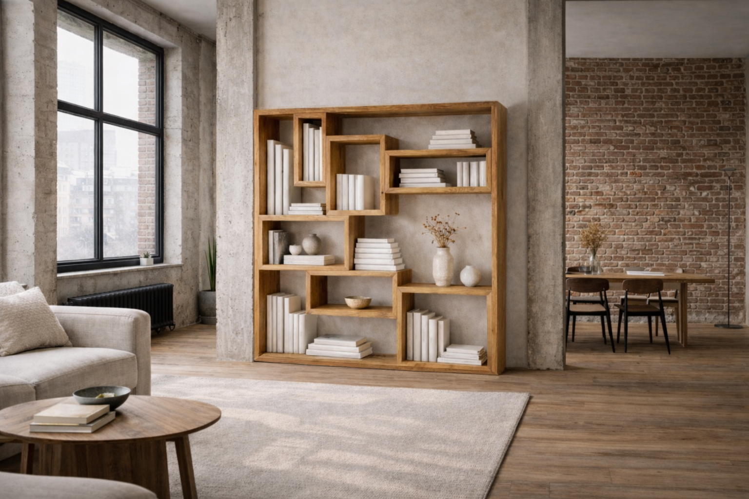 VanFraai Kubus Regal aus Massivholz, modularer Würfelschrank als Bücherregal oder Raumteiler im Wohnraum