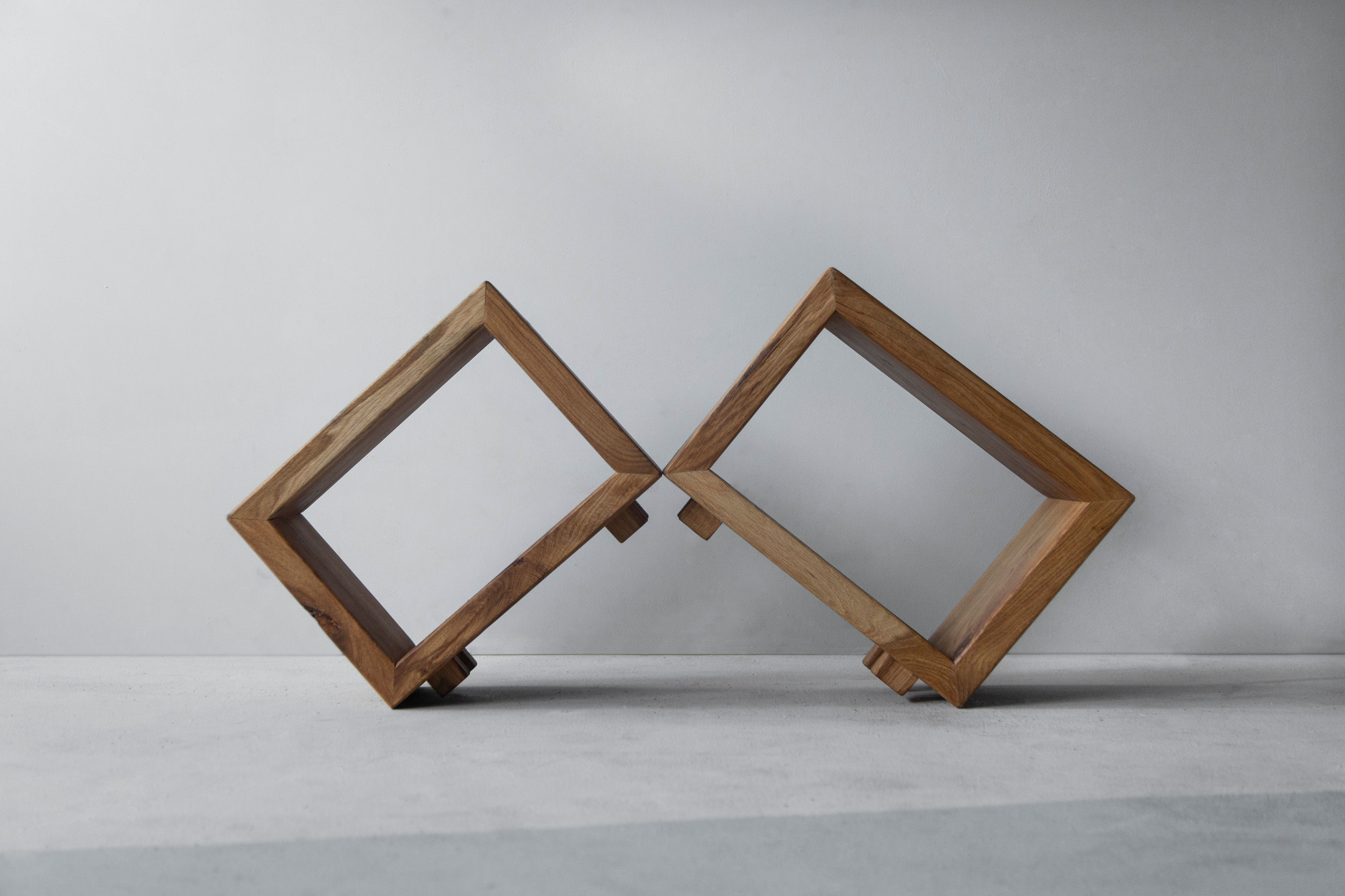 Nachttischpaar Marion Eichenholz Nachttsich - Nachttisch Würfel Holz, Nachttisch massiv Holz, Schlichter Nachtschisch
