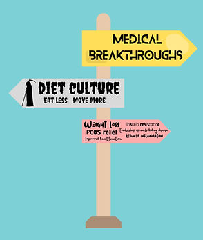 sign with diet culture and old beliefs and new directions with science, facts and data.