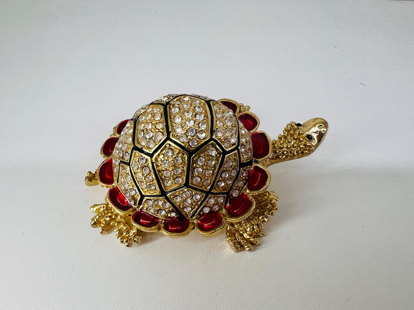 Metal Rhinestone Turtle Jewelry Box