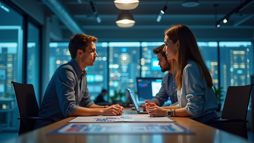 Eye-level view of a team collaborating on IT solutions