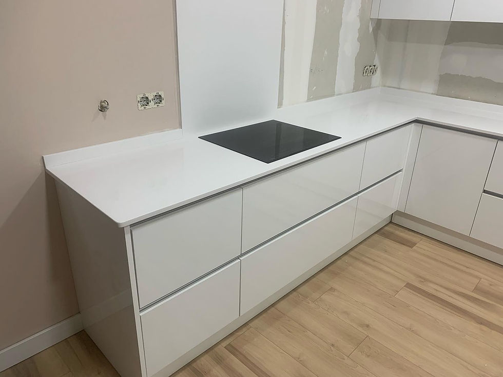 vista perspectiva bancada cozinha em quartz