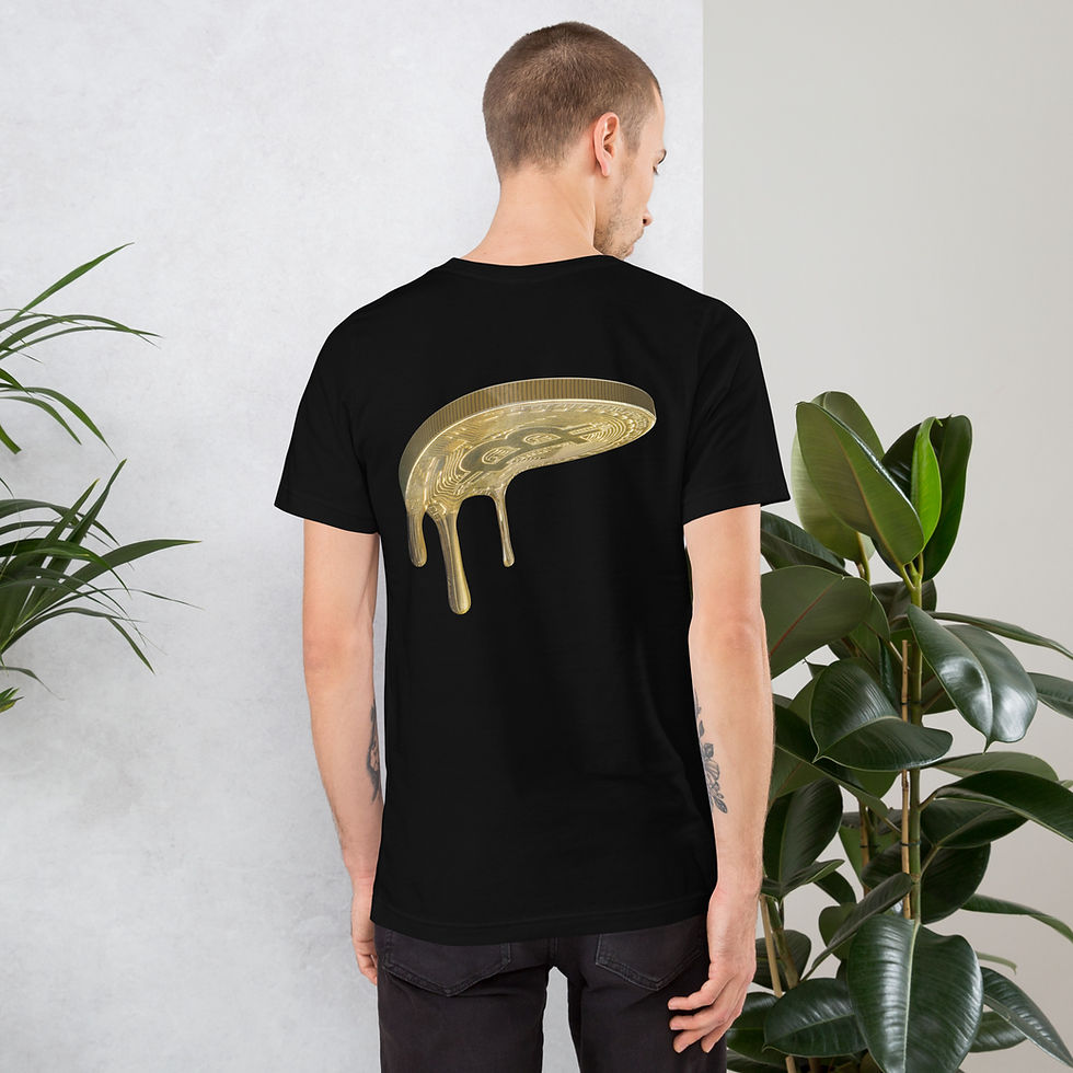 Man wearing black t-shirt with gold liquid coin Unisex RT Hoodie background plants