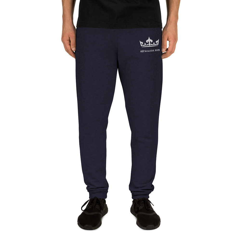 man wearing a J. navy mini logo Rift Terra joggers