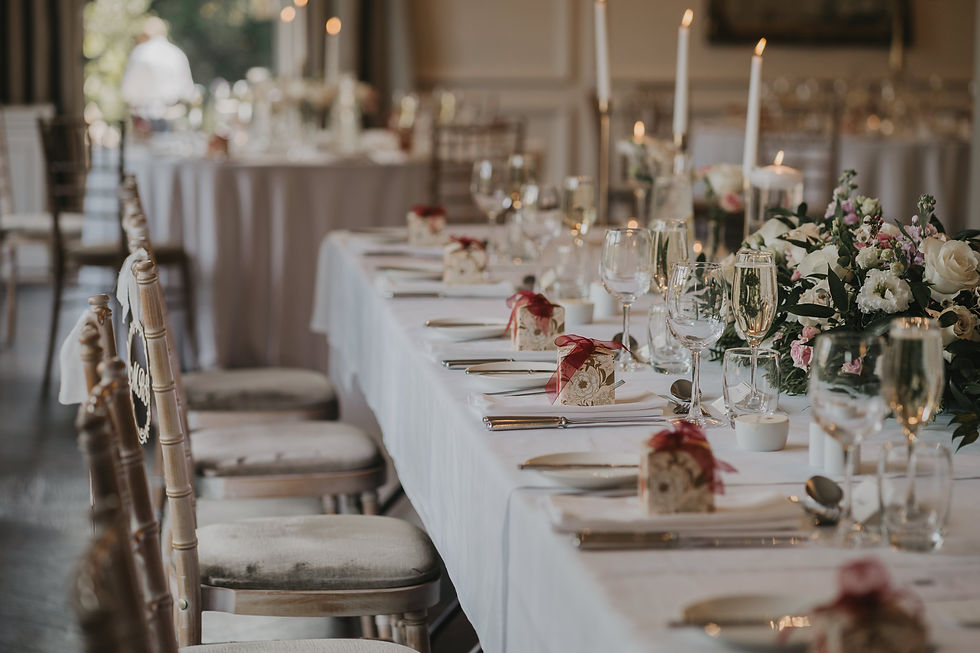 The top table of a wedding breakfast fully dressed in The Reception Room