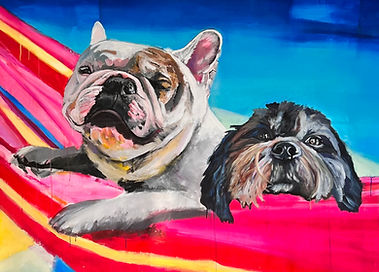 Dog painted frenchbulldog painting dogs in hammock on beach hadley rodebeck