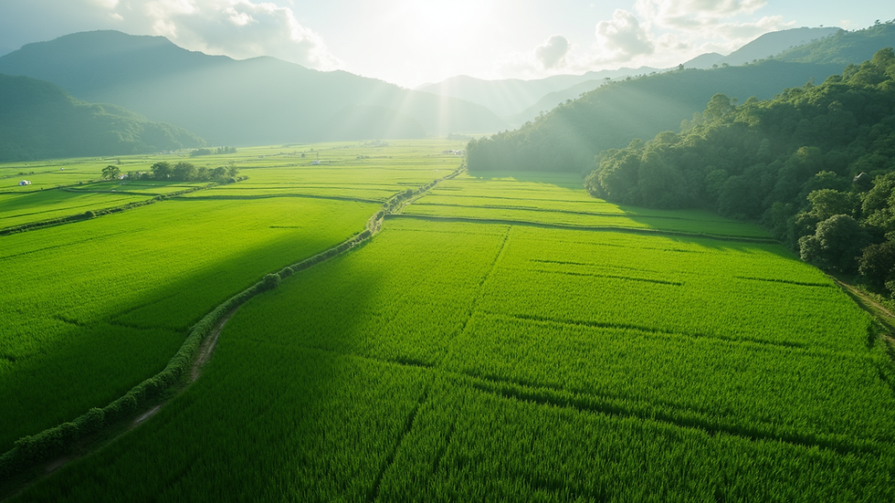 Aerial view of lush green agricultural fields in Latin America