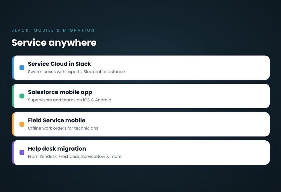 Service Cloud in Slack, mobile and legacy help desk migration