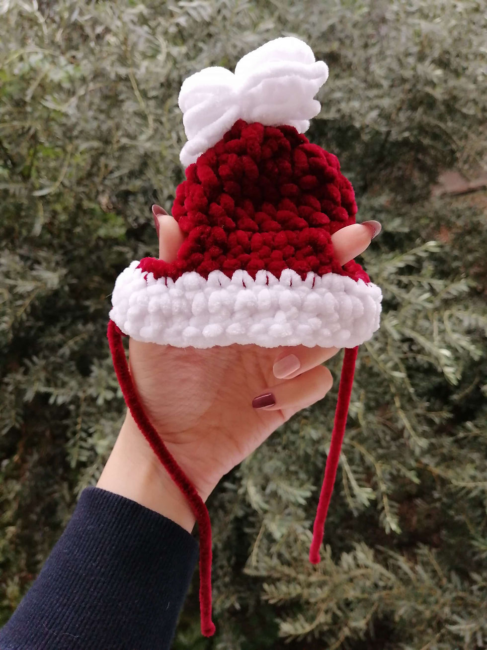 Küçük resim: El yapımı, kedi ve küçük ırk köpekler için üretilmiş bir yılbaşı şapkası.