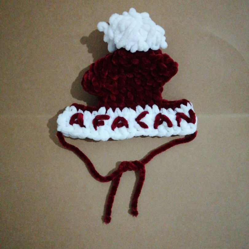 Küçük resim: El yapımı, kedi ve küçük ırk köpekler için üretilmiş bir yılbaşı şapkası.