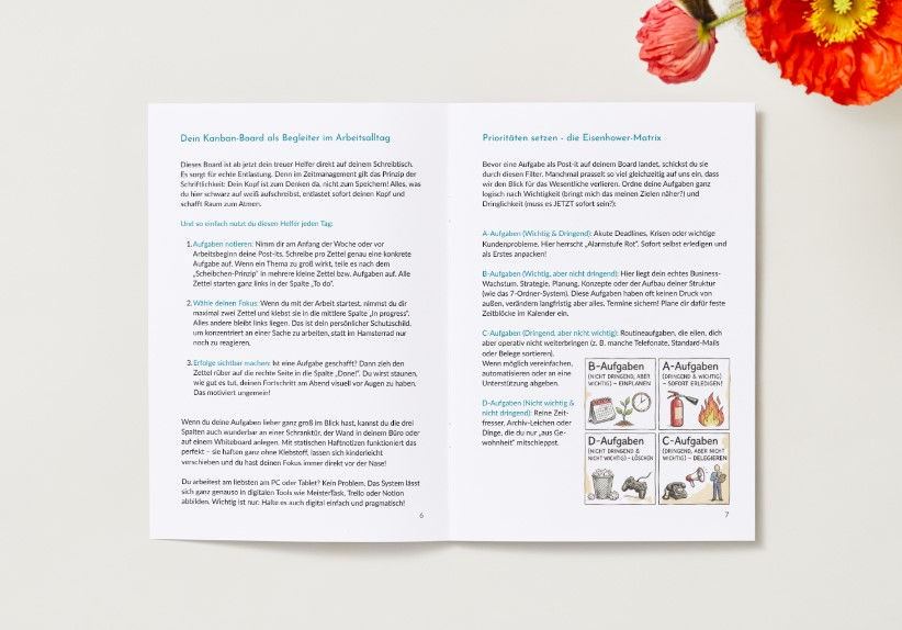 Praktische Anleitungen im gedruckten Booklet zum Business-Struktur-Club