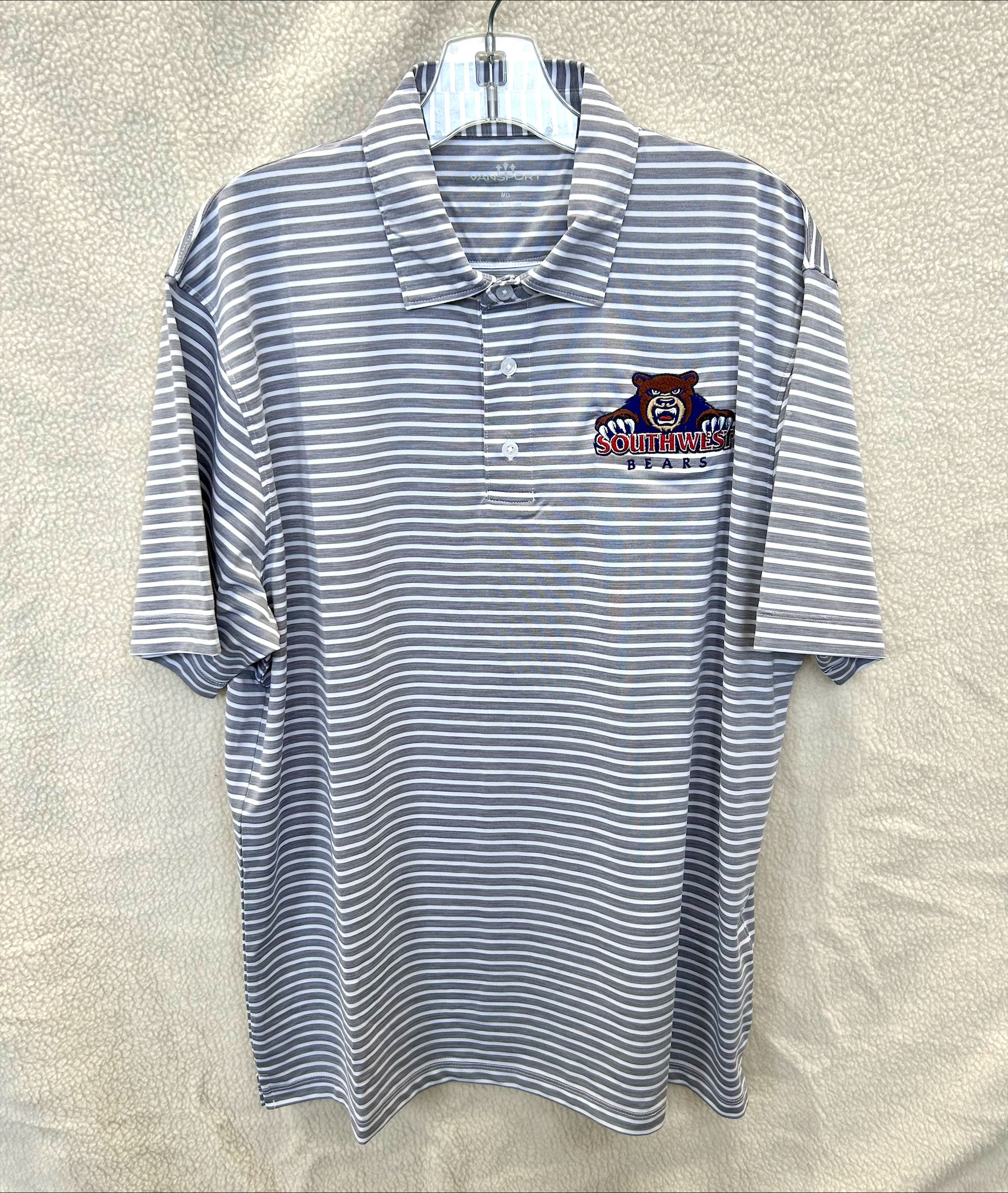 DRY-FIT STRIPED POLO WITH ATHLETIC LOGO