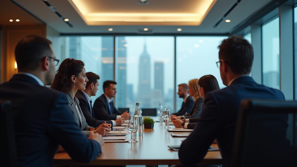 Eye-level view of a business meeting discussing private equity investments