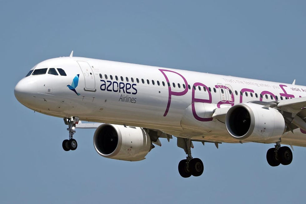 A imagem mostra um Airbus A321 da Azores Airlines.