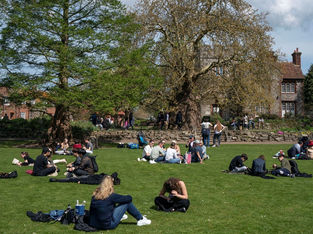 Pessoas tomando sol no parque