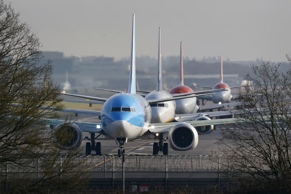 Aviões enfileirados em aeroporto
