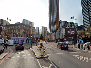O cruzamento "perigoso" entre Shoreditch High Street, Great Eastern e Commercial Road.