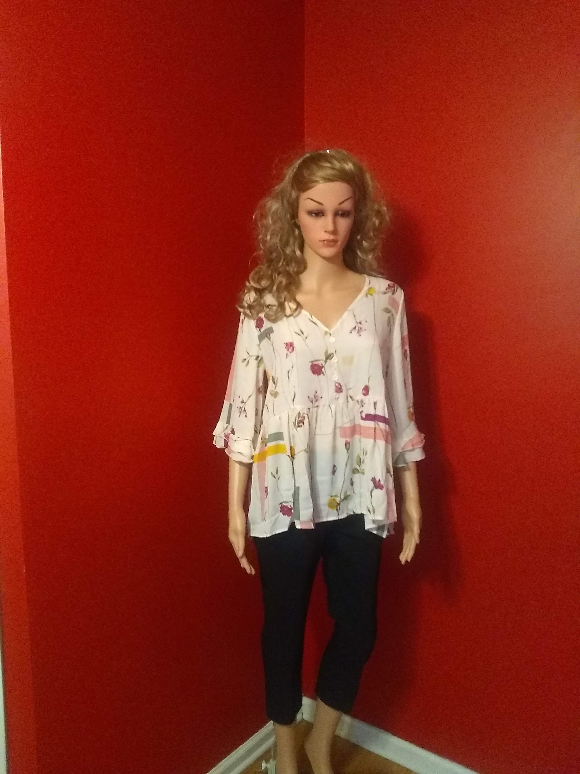 Abstract Flower Print Woven Blouse