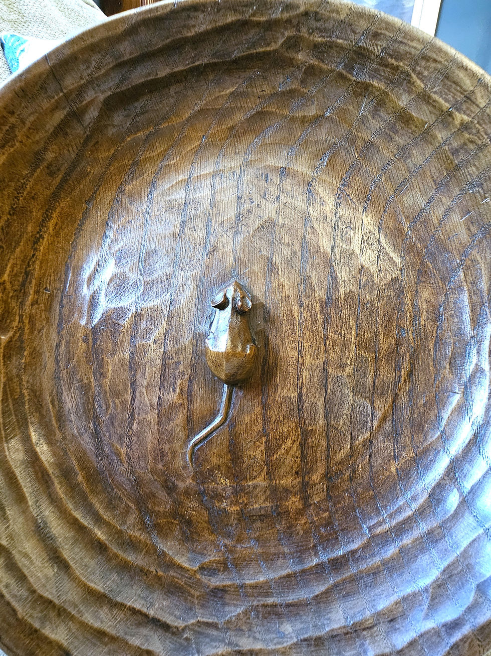 Thumbnail: Superb 1960s Robert 'Mouseman' Thompson Dark Oak Fruit Bowl. 29 cm.