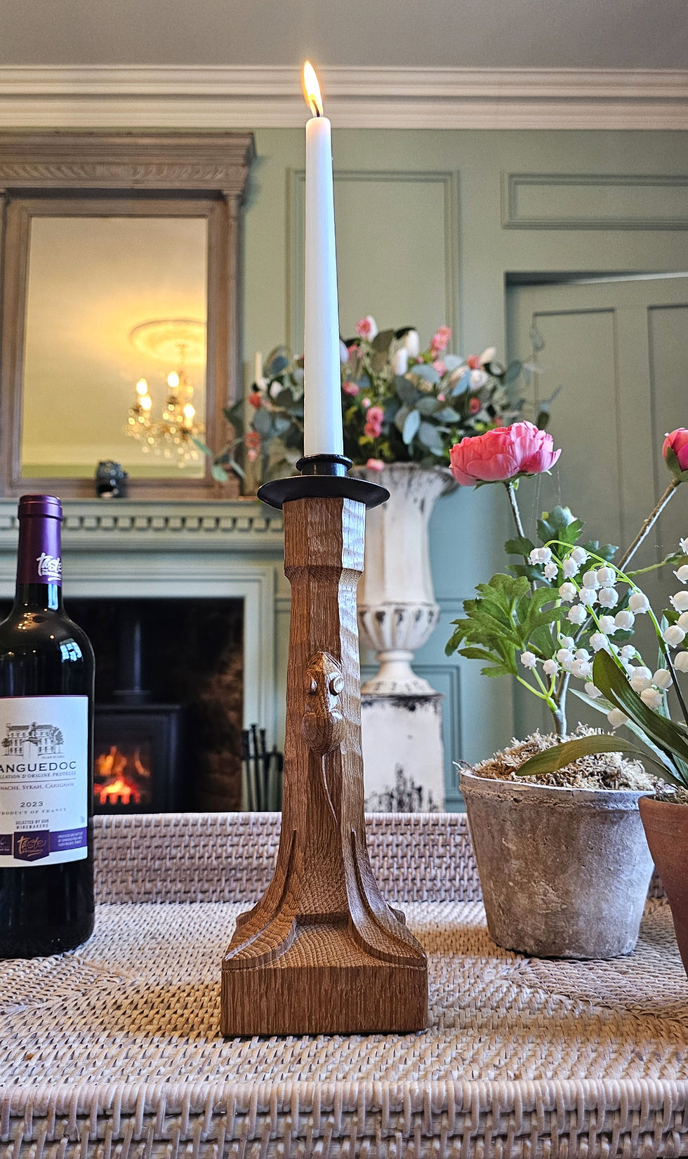 Thumbnail: Robert 'Mouseman' Thompson Hand Carved Oak Candlestick