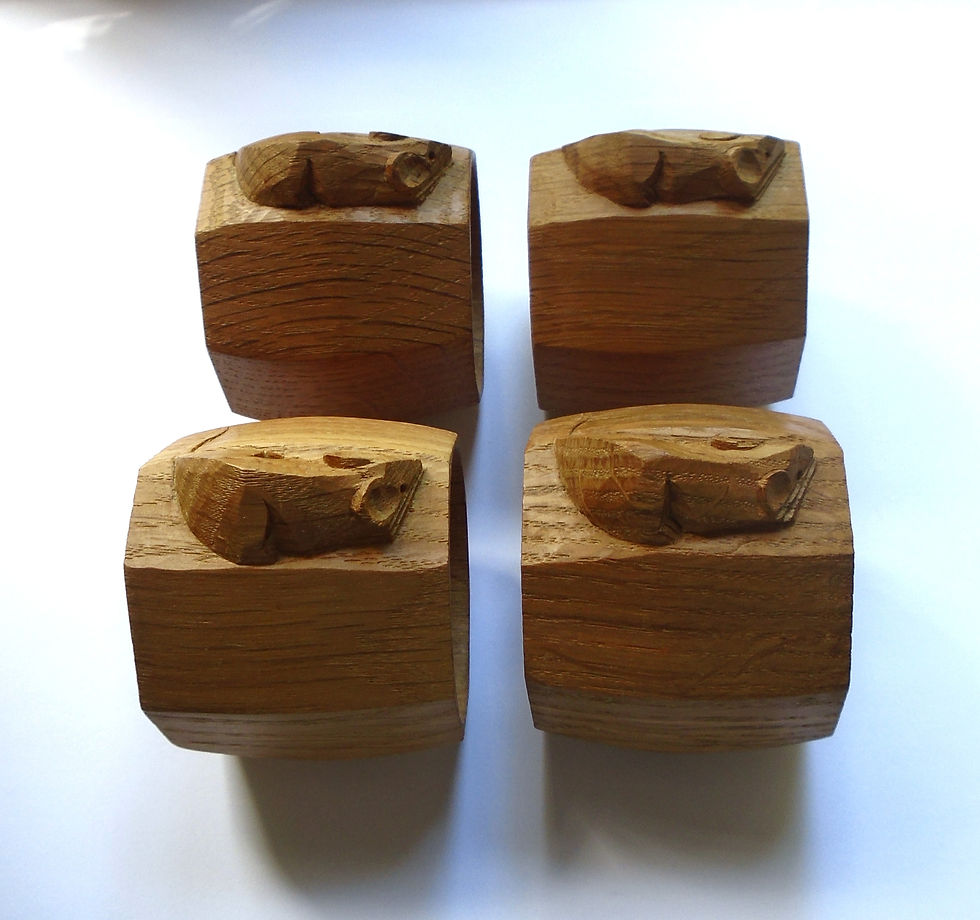 Vintage Set of 4 Robert 'Mouseman' Thompson Napkin Rings (Made as a Set)
