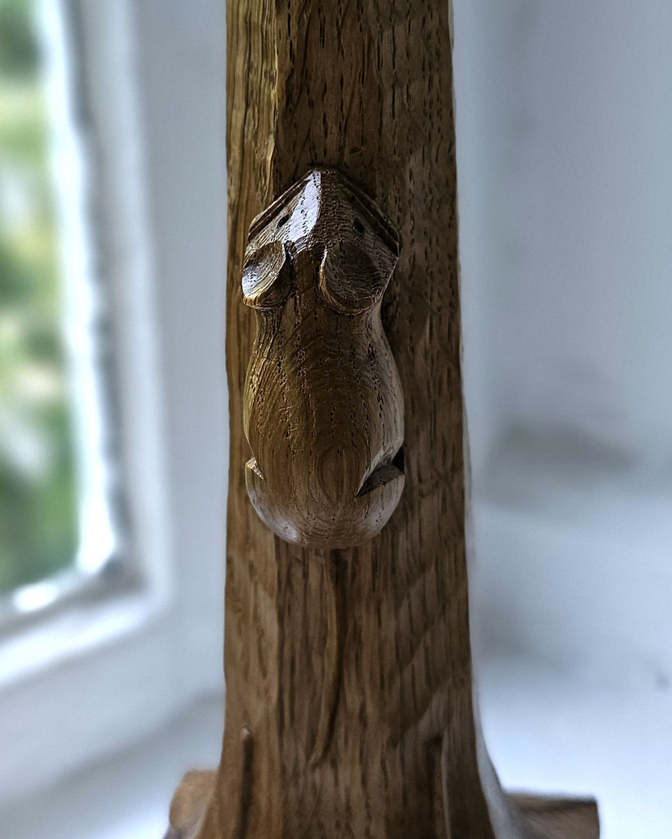 Thumbnail: Robert 'Mouseman' Thompson Hand Carved Character Oak Candlestick