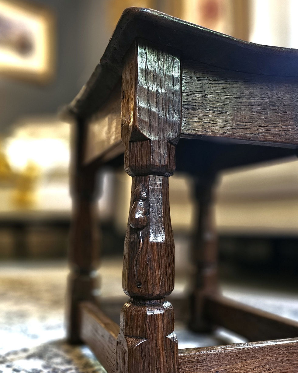 Thumbnail: Rare 1930s Burr Oak Robert 'Mouseman' Thompson Dish Top Stool
